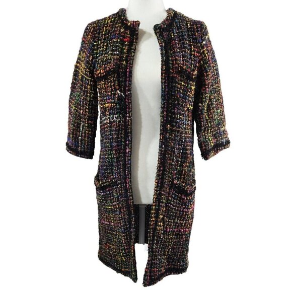 Anthropologie ett:twa Berwyn Silk Blend Multicolor Tweed Open Front Jacket - Picture 1 of 10